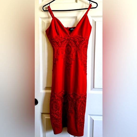 COPY - Hot red body con lace mini dress knee length dress Lulu’s size small - Picture 1 of 3